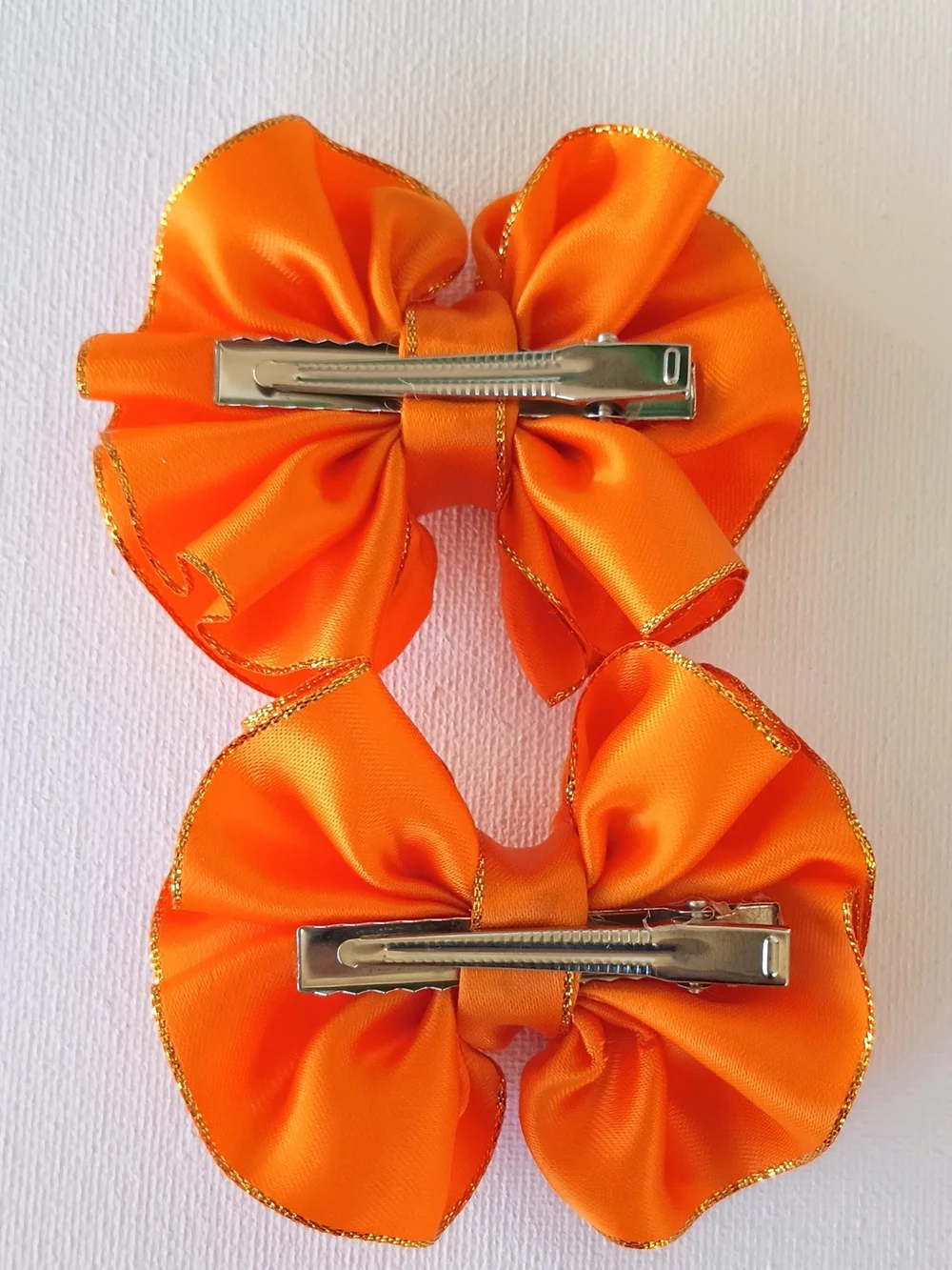 Orange Pearl & Lace Kids Hair Clip Set with Satin Bows